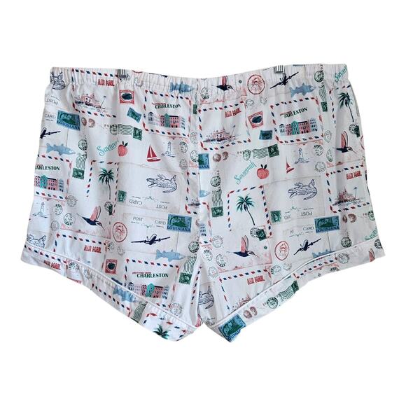 J CREW Women's Plus 2X Pajamas Set Shorts Postcards Drawstring 100% Cotton - Picture 8 of 11